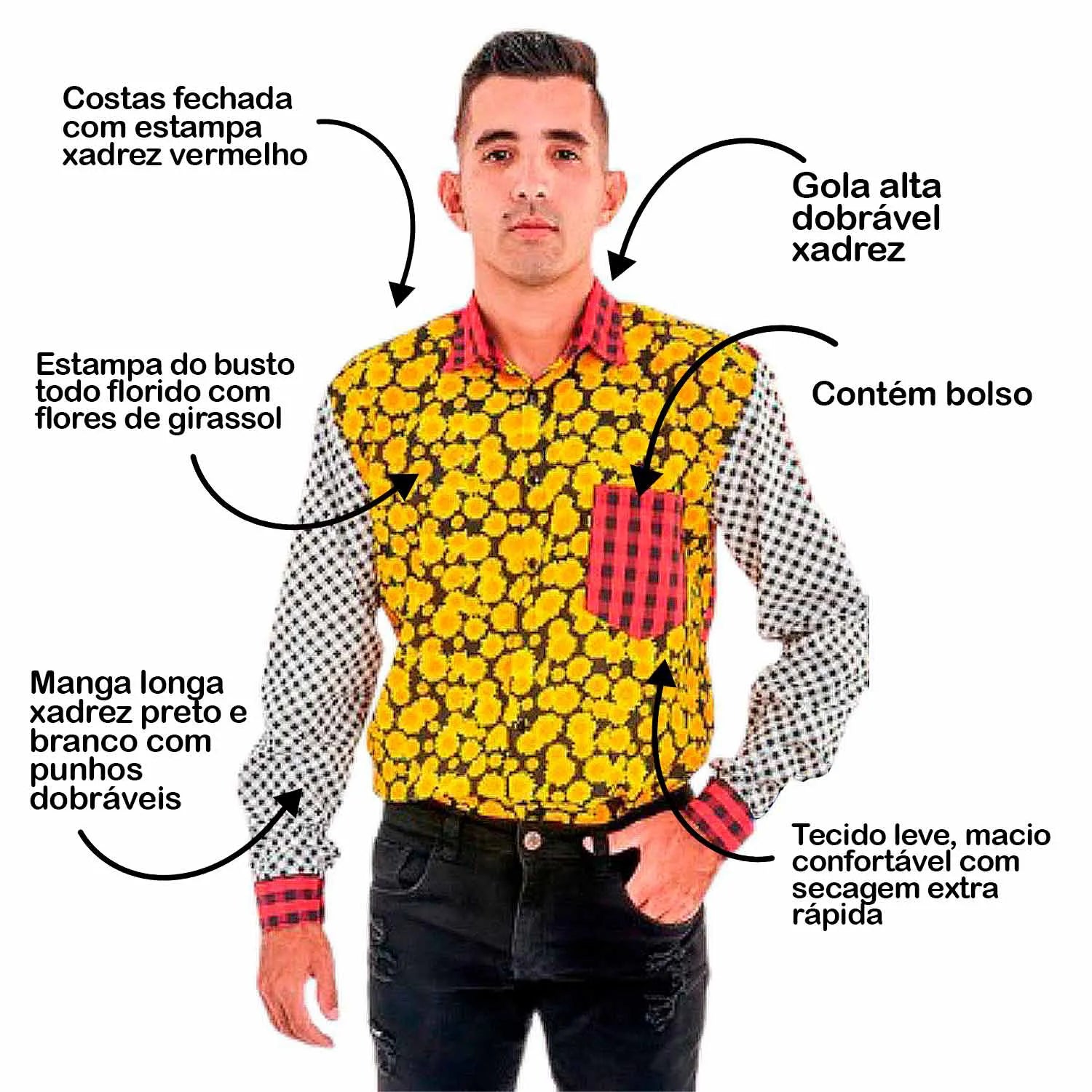 Camisa Xadrez Masculina Adulta Manga Longa Estilosa
