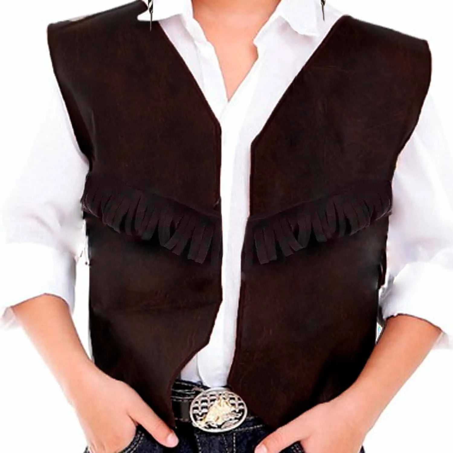 Roupa Country Infantil Masculina Colete Preto Com Franja e Chapeu de Cowboy