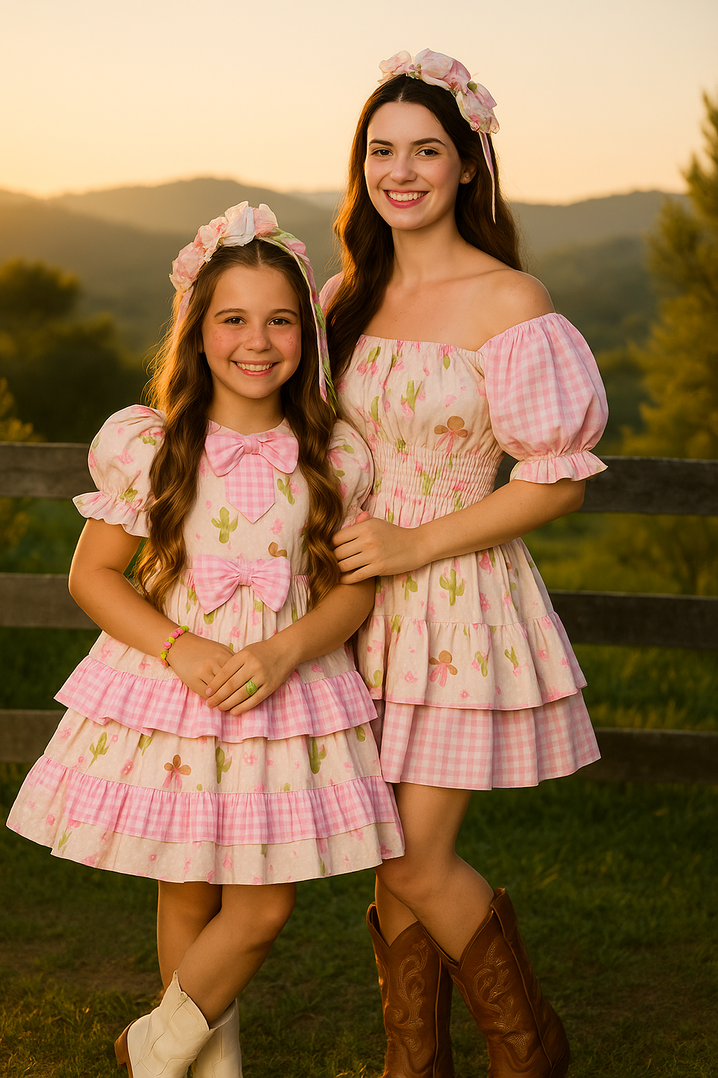 Conjunto Vaqueira Cactos Mãe e Filha – Vestidos Juninos