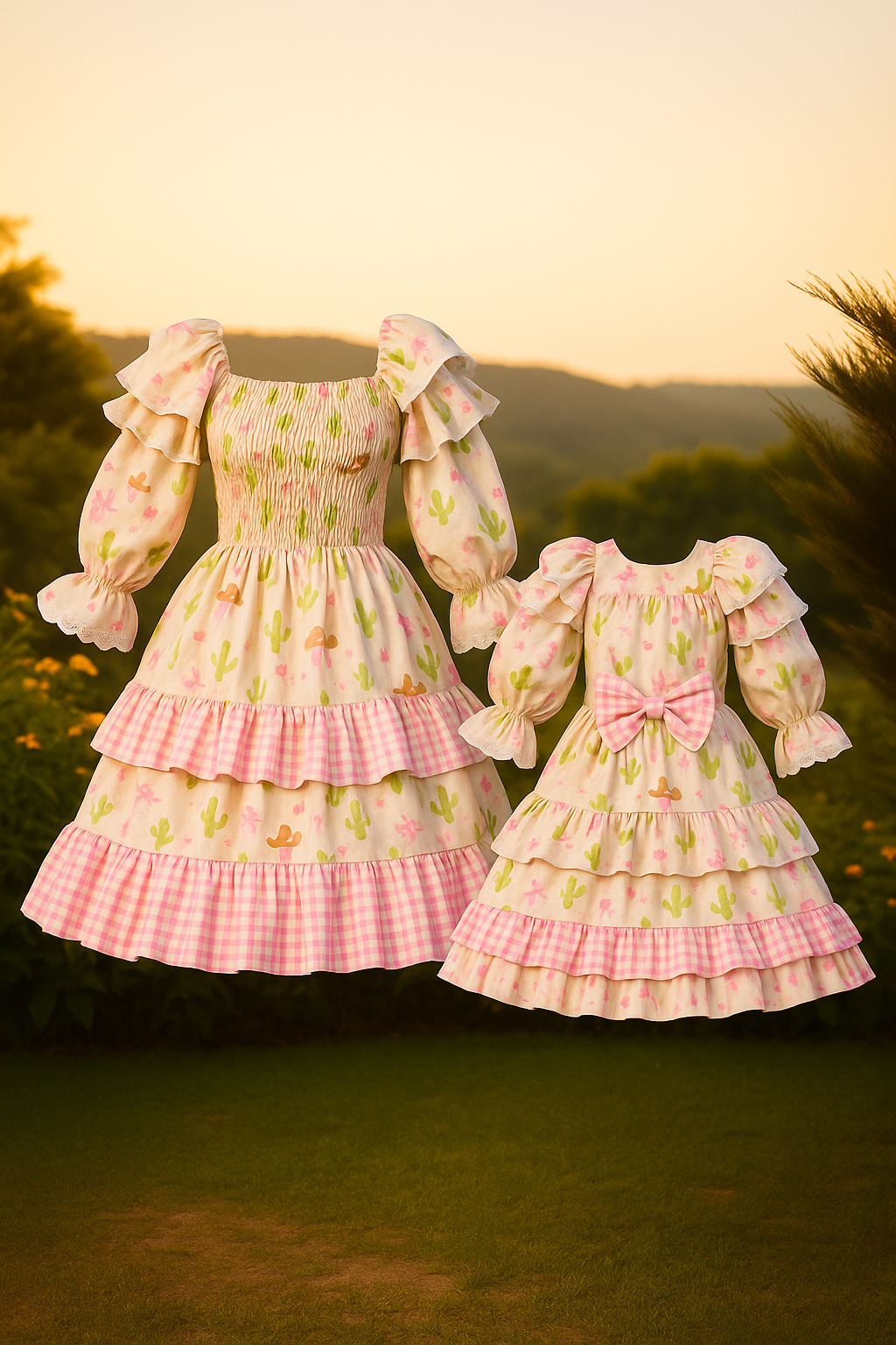 Conjunto Vaqueira Cactos Mãe e Filha – Vestidos Juninos