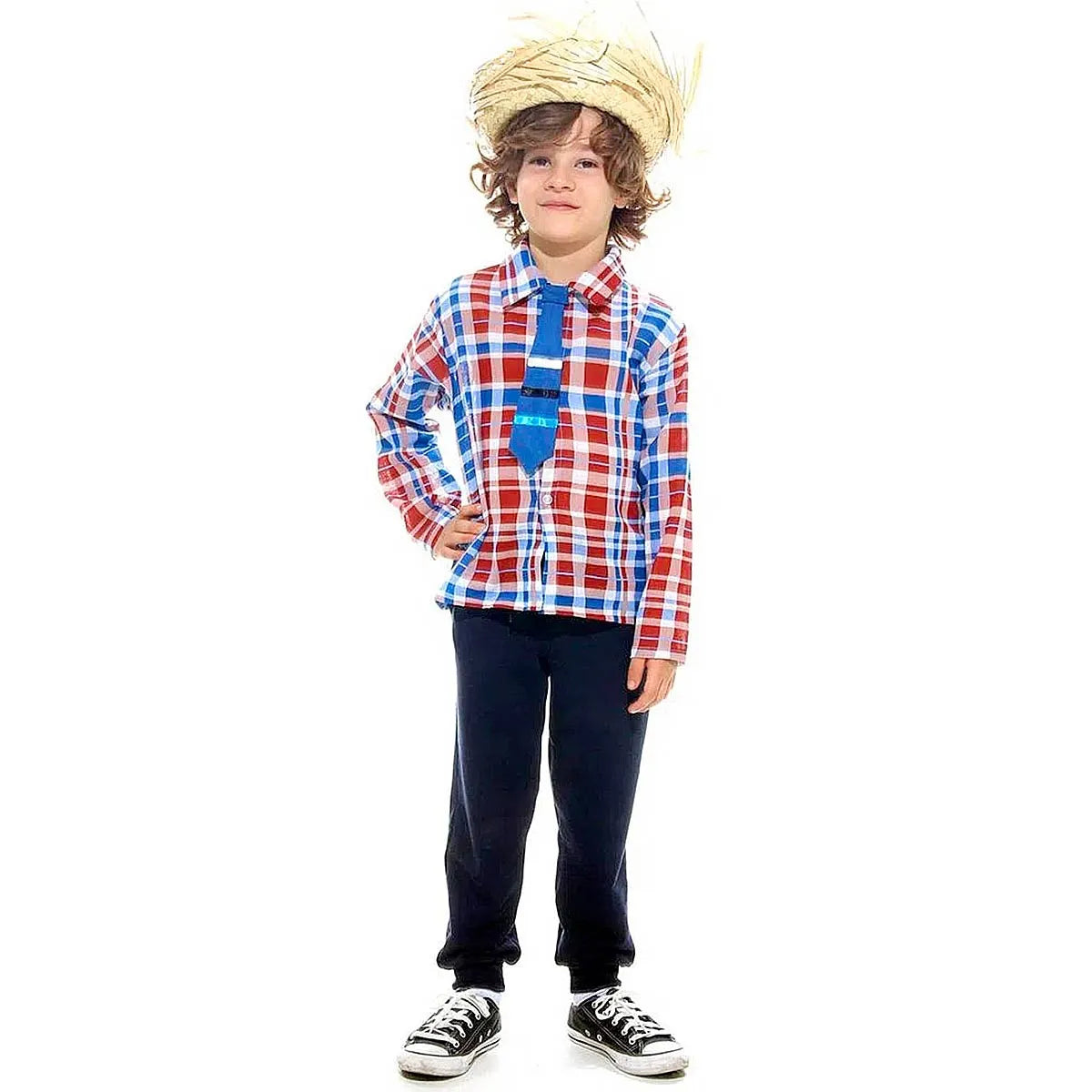 Camisa Xadrez Caipira Festa Junina Completa Com Chapéu e Gravata