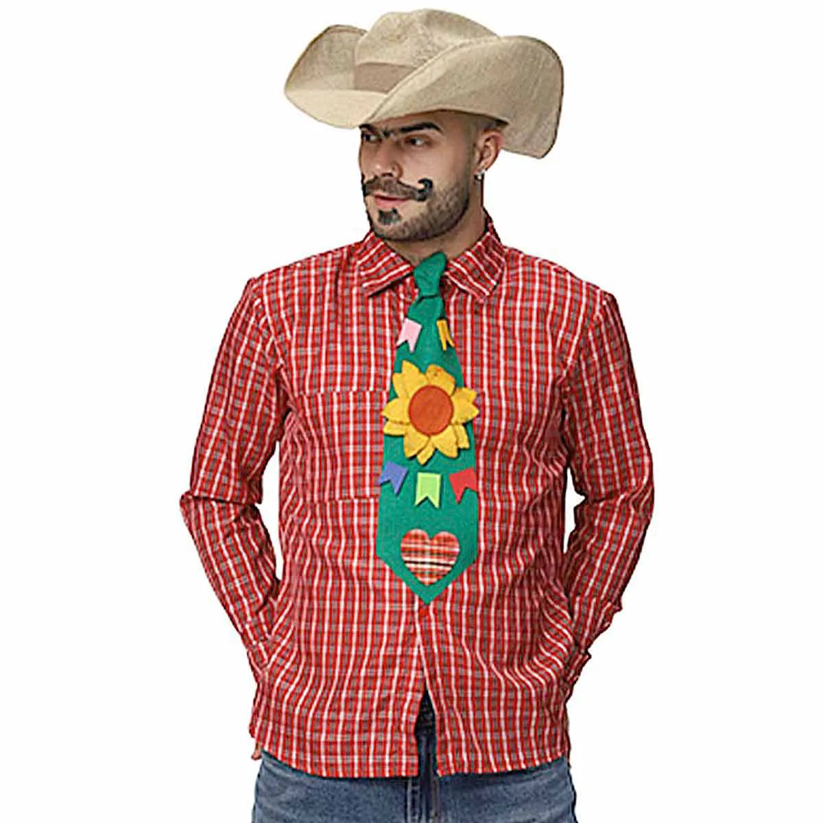 Camisa Xadrez Masculina Vermelha Manga Longa de Festa Junina
