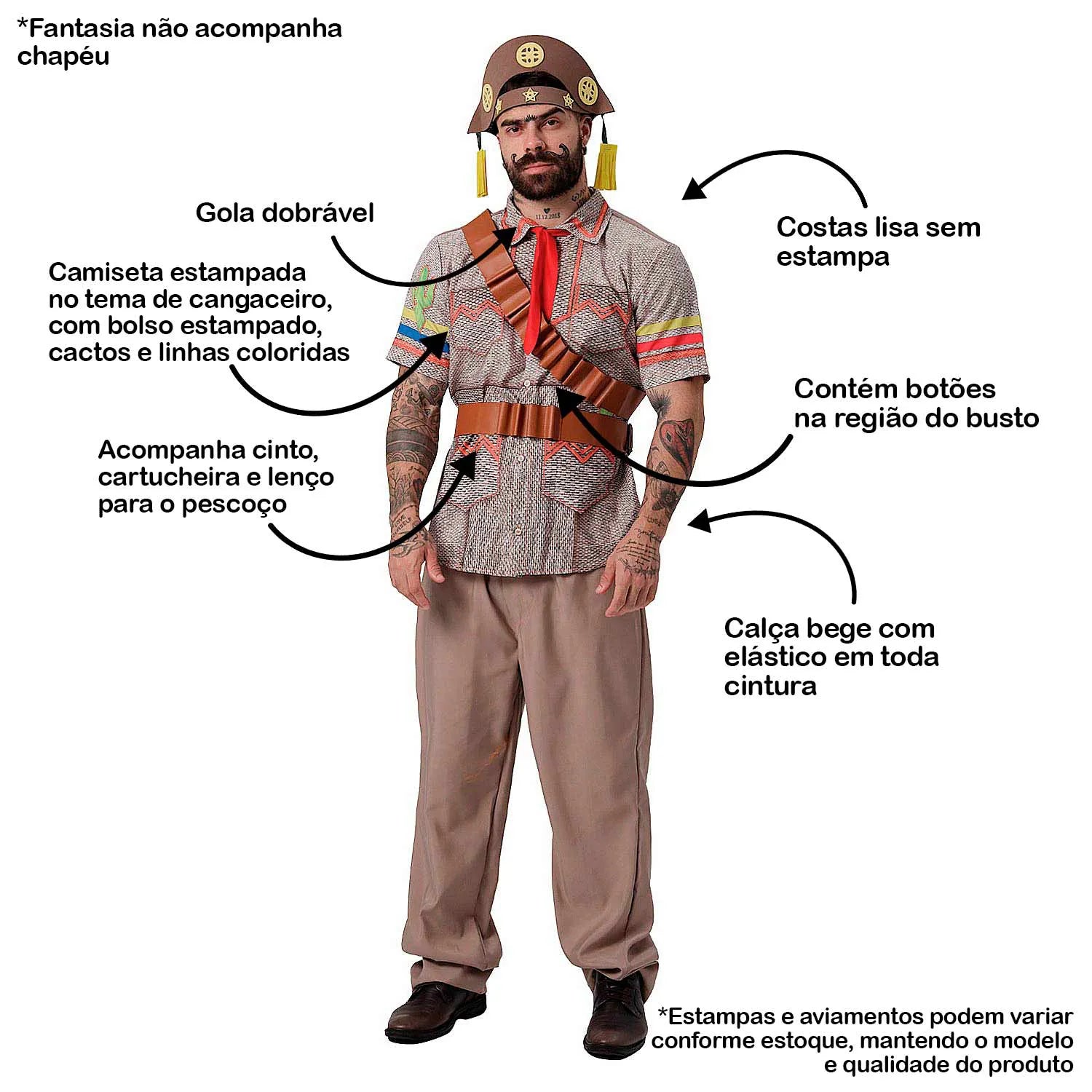 Roupa Cangaceiro Adulta Masculina Fantasia de Festa Junina