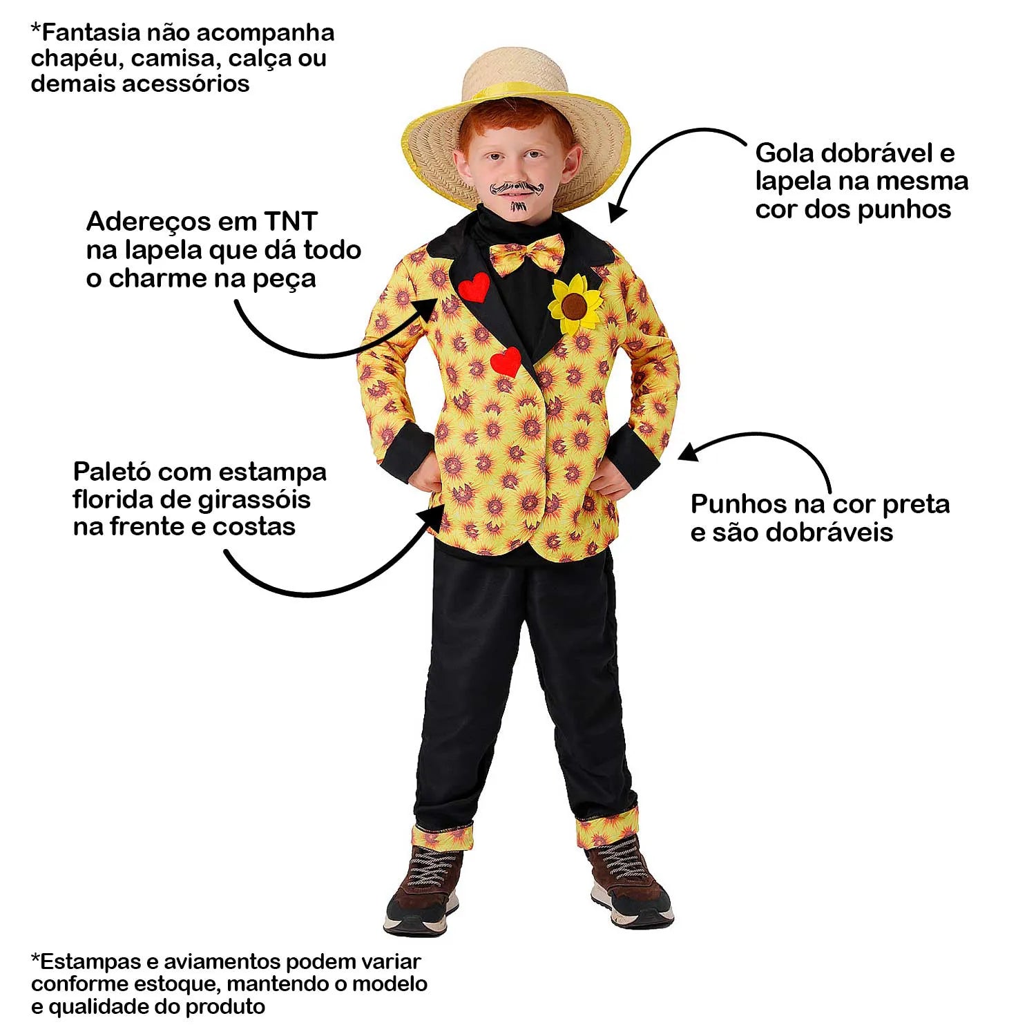 Roupa Festa Junina Infantil Masculina Paletó Noivo Caipira Girassol