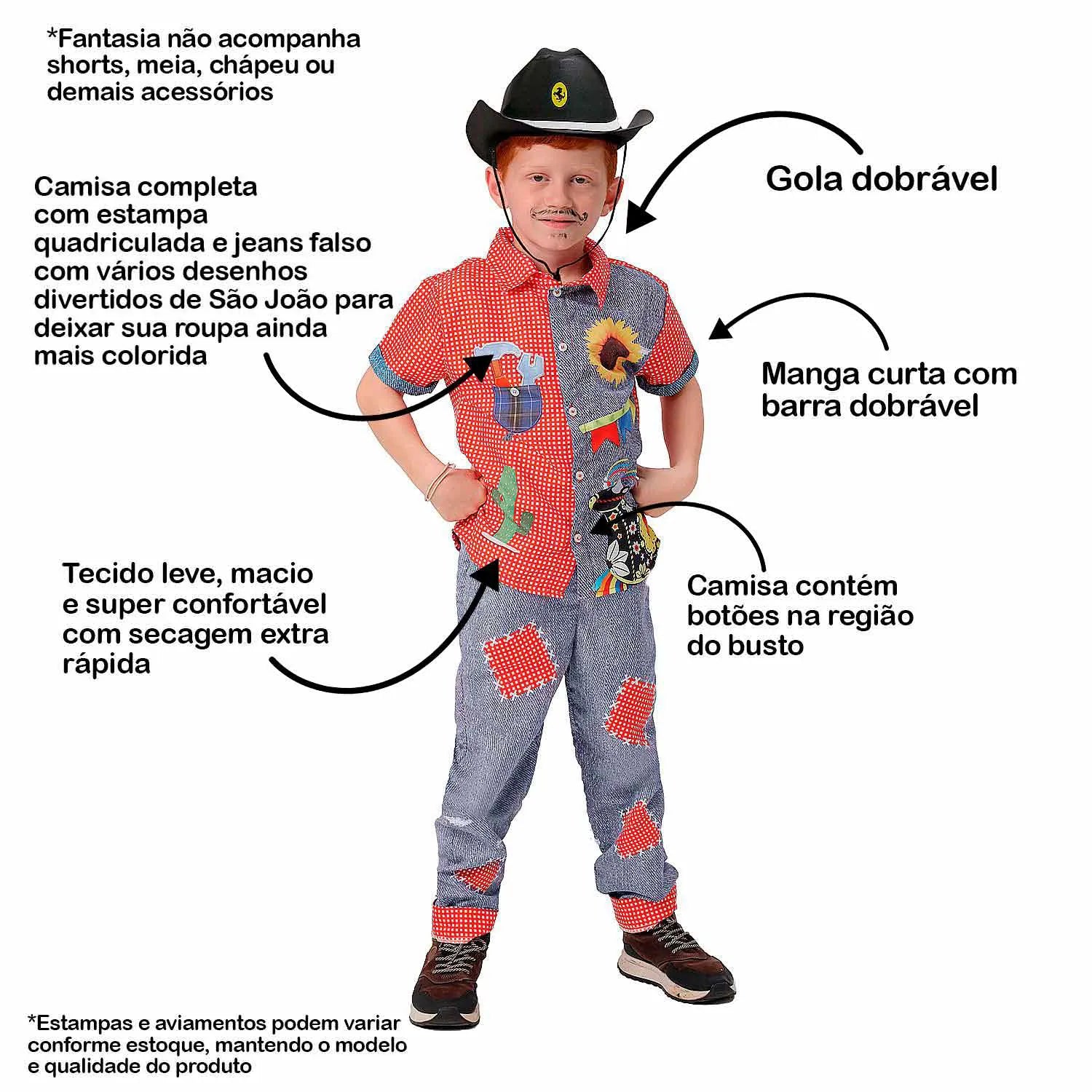 Roupa Infantil Masculina Camisa Festa Junina Manga Curta