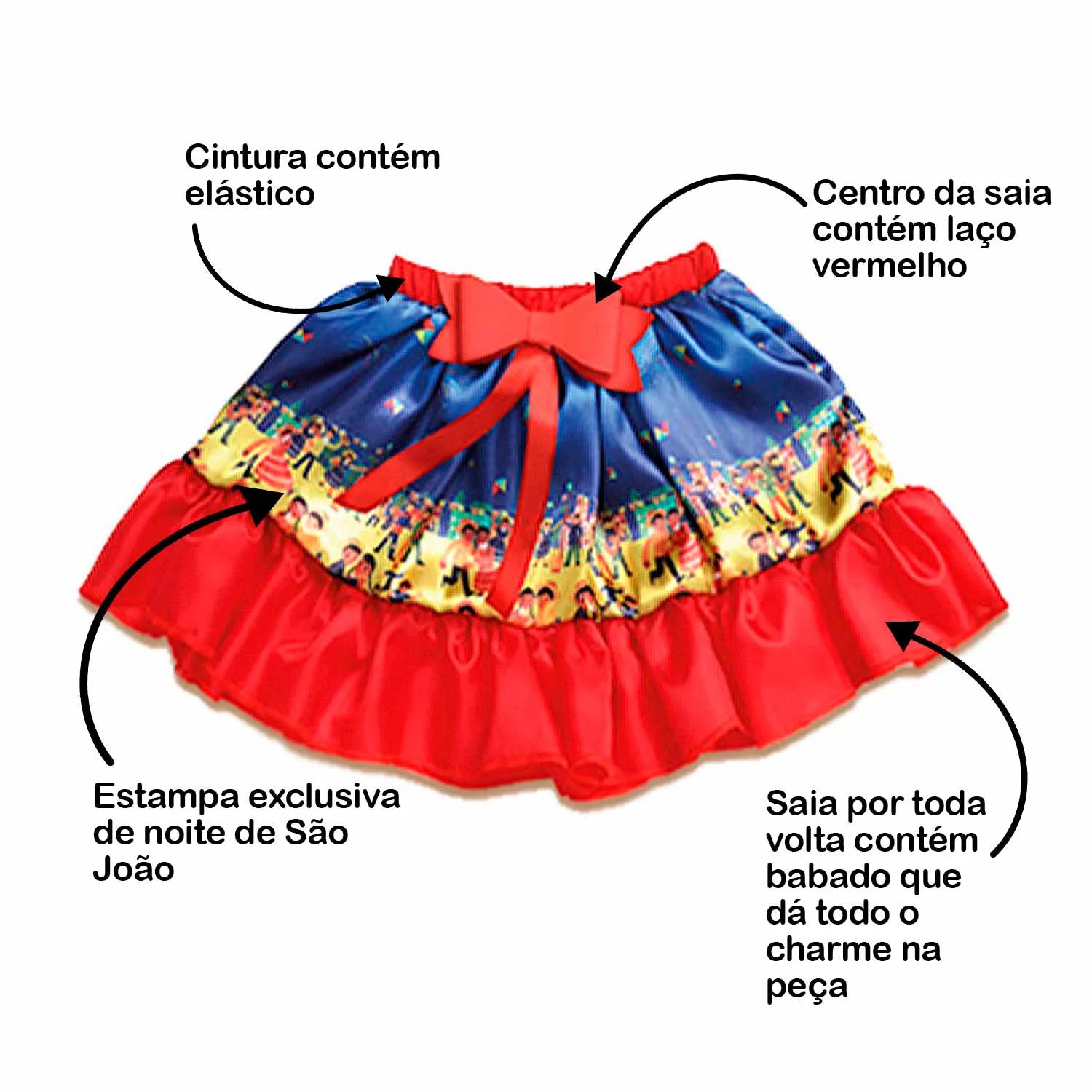 Saia de Festa Junina Feminina Com Chapeuzinho de Palha