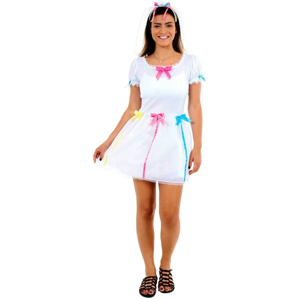 Vestido de Noiva Adulto Festa Junina Com Véu