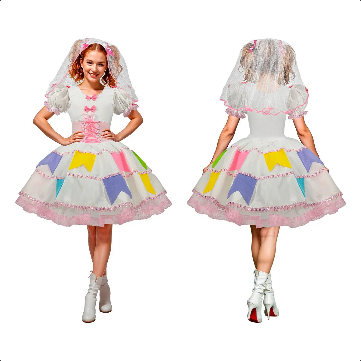 Vestido de Noiva Festa Junina Adulto Luxo com Tiara e Véu