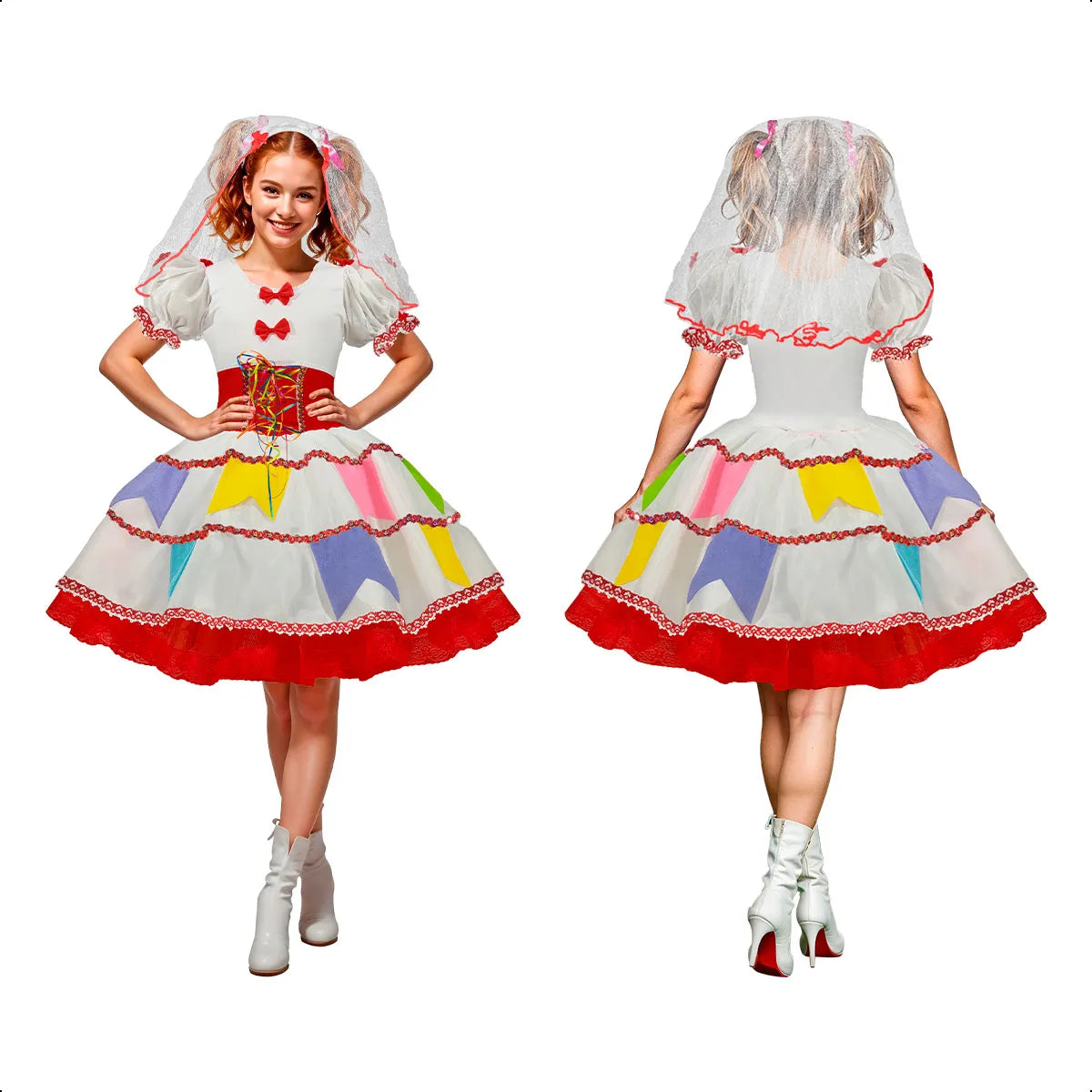 Vestido de Noiva Festa Junina Adulto Luxo com Tiara e Véu