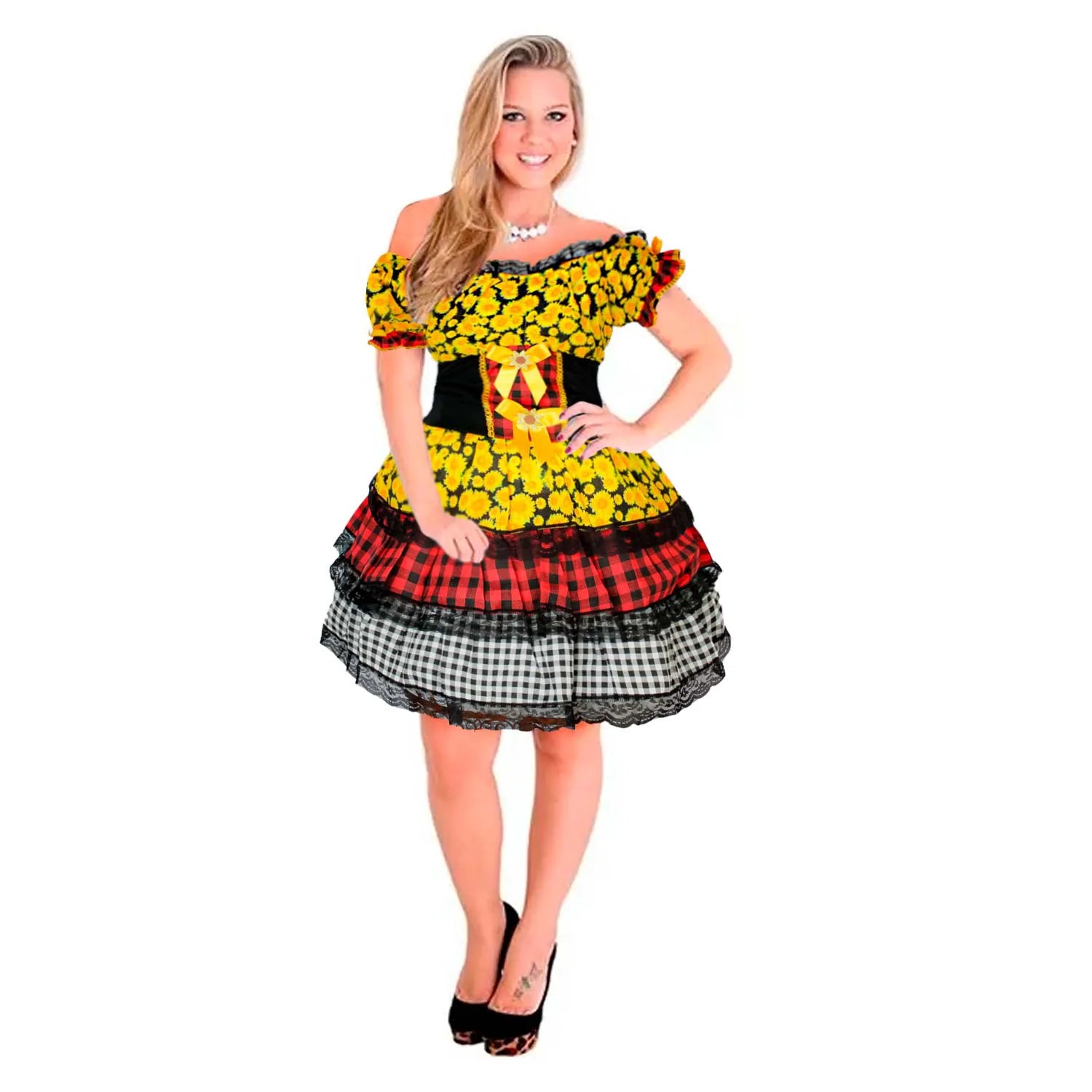 Vestido Feminino Adulto Caipirinha Girassol Com Corpete