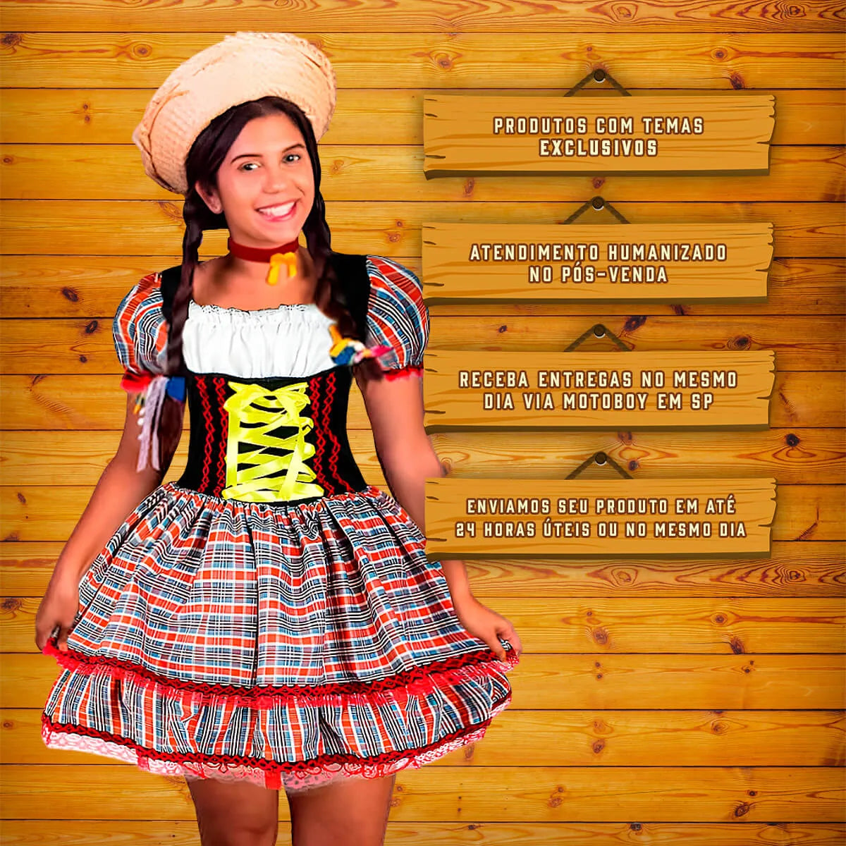 Vestido Festa Junina Adulto Xadrez de Luxo
