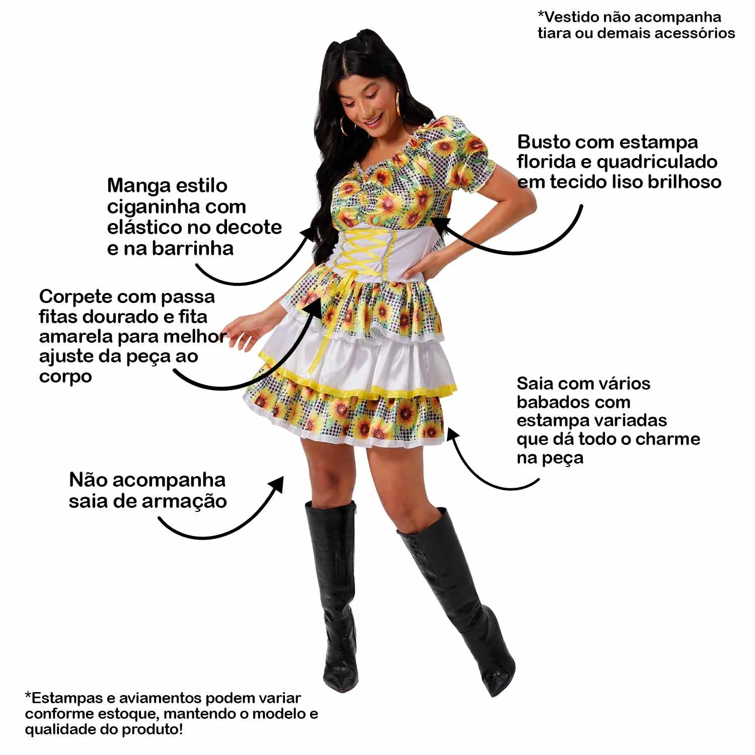 Vestido Festa Junina Feminina Noiva Caipira Com Corpete Acinturado