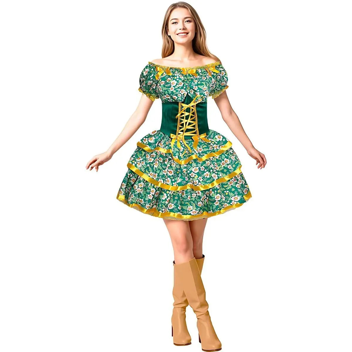 Vestido Festa Junina Feminino de Luxo Xadrez Rodado Com Corselet
